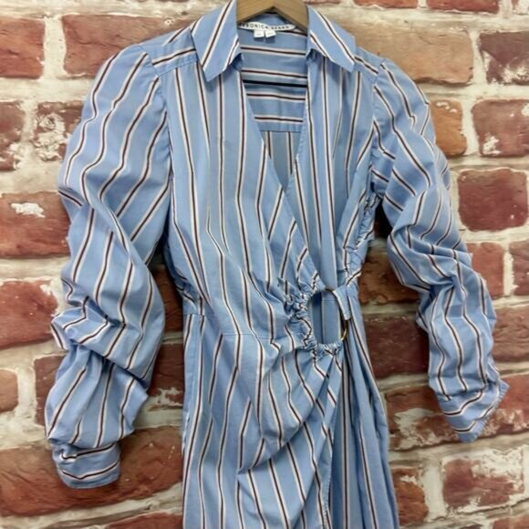 Veronica Beard Afton Dress Women's 00 Blue Multicolor Striped Casual Career Midi - Picture 3 of 9